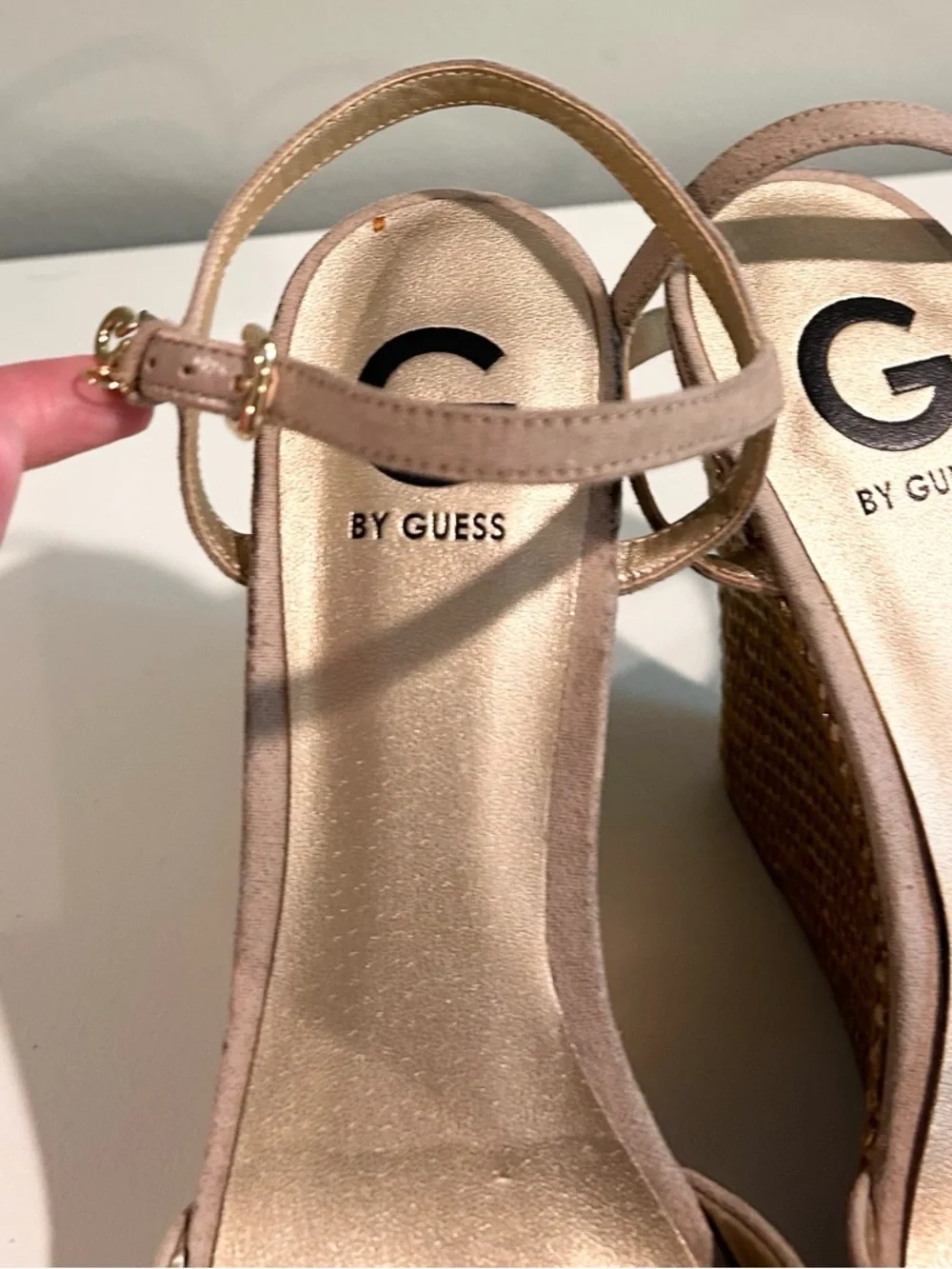 G by Guess Taupe Suede Bow Espadrille Platform Wedge Sandals 8.5